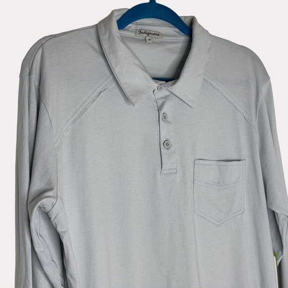 Indigenous Mens Ice Theory Polo Shirt Knit Top Gray Long Sleeve M NWT bv - Picture 2 of 10